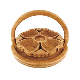 Bamboo Foldable Fruit Storage Basket Creative Collapsible Fruit Candy Plate Nuts Snacks StorageTray Home Decoration (Color: apple)