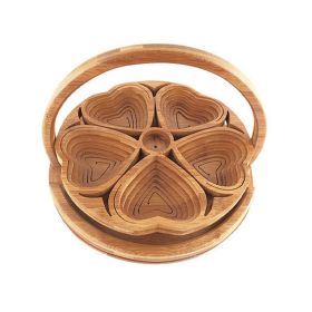 Bamboo Foldable Fruit Storage Basket Creative Collapsible Fruit Candy Plate Nuts Snacks StorageTray Home Decoration (Color: love)