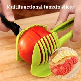 1pc Tomato Slicer Holder; Lemon Cutter; Round Fruits Vegetable Cutting Tools; Handheld Multi Purpose Tongs (Color: Green)