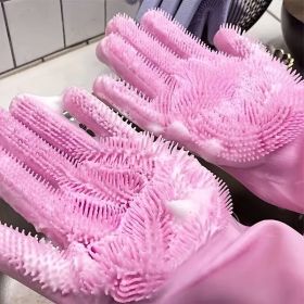 1pair Kitchen Silicone Dishwashing Gloves (Color: Sky Blue, Material: Silica Gel)