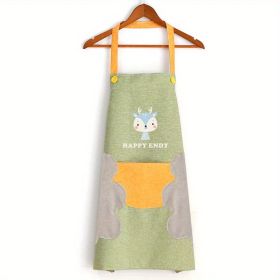 1pc Cute Cartoon Apron; Waterproof And Oil-proof Apron; Hand Wipeable Sleeveless (Color: Green)