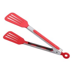 1pc Cross-border Exclusively For 9-inch Nylon Square Head Food Clip Specialty Tongs (Color: Red)
