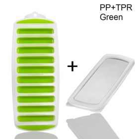 1pc Silicone Ice Cube Tray With Lid Long Strip 10 Grid Cylindrical (Color: Green)