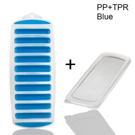 1pc Silicone Ice Cube Tray With Lid Long Strip 10 Grid Cylindrical (Color: Blue)