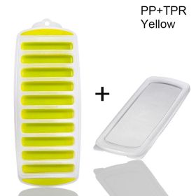 1pc Silicone Ice Cube Tray With Lid Long Strip 10 Grid Cylindrical (Color: Yellow)