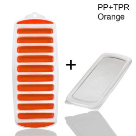 1pc Silicone Ice Cube Tray With Lid Long Strip 10 Grid Cylindrical (Color: Orange)