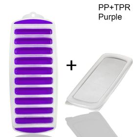 1pc Silicone Ice Cube Tray With Lid Long Strip 10 Grid Cylindrical (Color: Purple)