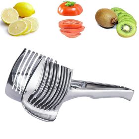 1pc Tomato Lemon Slicer Holder, Round Fruits Onion Shredder Cutter Guide Tongs With Handle (Items: Slicer)