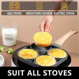 1pc Fry Pan For Egg, Non Stick Ham Pancake Maker, Egg Burger Pan With Wooden Handle, 4 Holes (Quantity: 1pc)