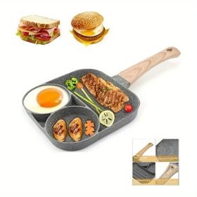 1pc Fry Pan For Egg, Non Stick Ham Pancake Maker, Egg Burger Pan With Wooden Handle, 4 Holes (Quantity: 2 Hole Pan)
