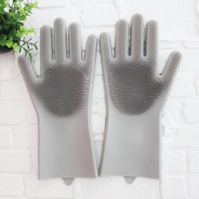 1 Pair Dishwashing Cleaning Gloves Magic Silicone Rubber Dish Washing Glove For Household Scrubber (Color: Gray, Size: 1 Pair)