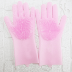 1 Pair Dishwashing Cleaning Gloves Magic Silicone Rubber Dish Washing Glove For Household Scrubber (Color: Pink, Size: 1 Pair)