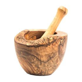 Olive Wood Rustic Mortar and Pestle (Size: Small. 3.5in)