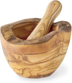 Olive Wood Rustic Mortar and Pestle (Size: Large. 6in diameter)