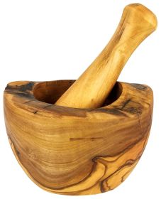 Olive Wood Rustic Mortar and Pestle (Size: Medium. 4.5in diameter)