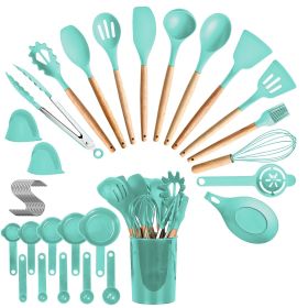 35Pcs Kitchen Cooking Utensils Set Spatula Set Baking Utensil Set Kitchen Accessories Necessities with Holder (Color: Green)
