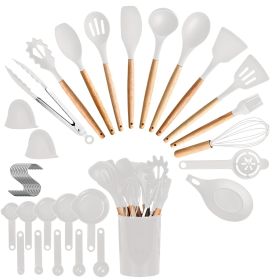 35Pcs Kitchen Cooking Utensils Set Spatula Set Baking Utensil Set Kitchen Accessories Necessities with Holder (Color: White)