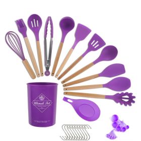 33pcs Set Wooden Handle Silicone Kitchen Utensils Kitchen Gadgets (Color: Purple)