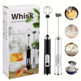 One Set Of Milk Frother Handheld USB-Rechargeable With 2pcs Stainless Whisk Heads; 3-Speed Adjustable Handheld (Color: Black)
