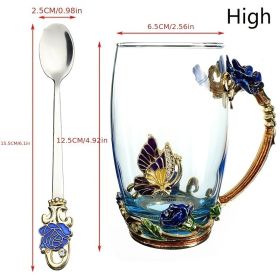 1pc Rose Enamel Crystal Tea Cup (Color: Blue, Size: High)