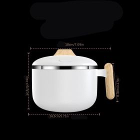 304 Stainless Steel Instant Noodle Cooking Bowl; Large Capacity for Instant Noodles With Lid; Dual-purpose Portable Tableware; (Color: Instant Noodle Bowl With Imitation Wooden Handle-White)
