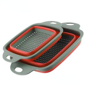 Collapsible Colander Set Of 2; Silicone Square Strainer With Handle For Kitchen Food Draining Pasta Vegetable Fruit (Color: Red Set (1 Large + 1 Small))