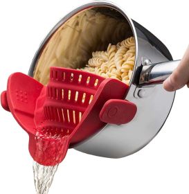 Kitchen Snap N Strain Adjustable Silicone Clip On Strainer for Pots, Pans, and Bowls - Gray (Color: Red)