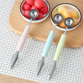 Steel Fruit Ball Scoop on one End, Cutting Tool on Other End of this Kitchen Tool (Color: Blue)