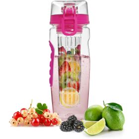 Fruit Infuser Water Bottle 32OZ Juice Shaker w/ Flip Top Lid Anti-Slip Grips For Anytime Use (Color: Pink)