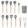 11Pcs Silicone Cooking Utensil Set Heat Resist Wooden Handle Silicone Spatula Turner Ladle tongs