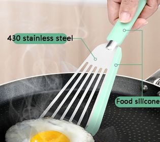 Nonstick Coated Stainless Steel Spatula, Thin Slotted Turner Nonstick Cookware, High Heat Resistant BPA Free Cooking Utensil (Color: Green)