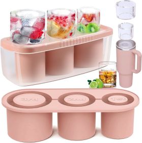 Ice Cube Tray for Stanley Cup: 40 Oz Tumbler Ice Mold Silicone - Hollow Cylinder Ice Maker with Lid and Bin for Water Bottle (Color: Pink)