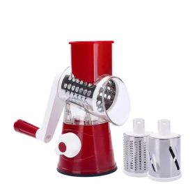 Multifunctional Rotating Vegetable Cutter Hand Crank Home Kitchen Shredder Grater (Color: Red)