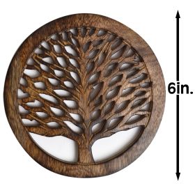 WILLART Wooden Tea Pot Trivet | Coaster For Hot Pots Pans Dishes | Kitchen Table Decor; (Set of 2 Coasters) (Set: 2-PC)