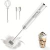 One Set Of Milk Frother Handheld USB-Rechargeable With 2pcs Stainless Whisk Heads; 3-Speed Adjustable Handheld