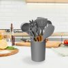 11Pcs Silicone Cooking Utensil Set Heat Resist Wooden Handle Silicone Spatula Turner Ladle tongs