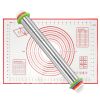 Dough Rolling Pin Stainless Steel with 4 Removable Adjustable Thickness Rings and Rolling Mat