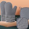 Silicone Covered Oven Mitts and Hot Pads; Nordic Style Microwave Oven Gloves; Kitchen Baking