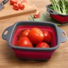 Collapsible Colander Set Of 2; Silicone Square Strainer With Handle For Kitchen Food Draining Pasta Vegetable Fruit